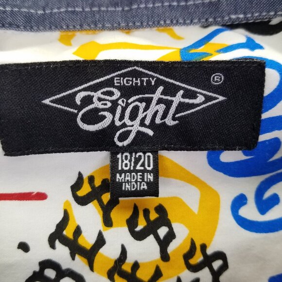 Eighty Eight Button Up Shirt Youth 18/20 Men’s S Graffiti Shirt Skull Peace Rose - Picture 10 of 15